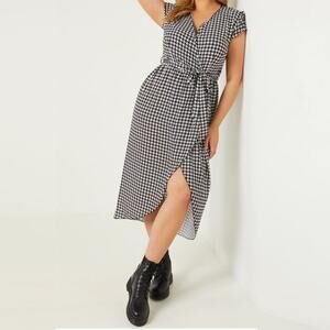 NWT QUIZ Women's Plus High-low Tulip Hem Houndstooth Wrap Midi Dress
